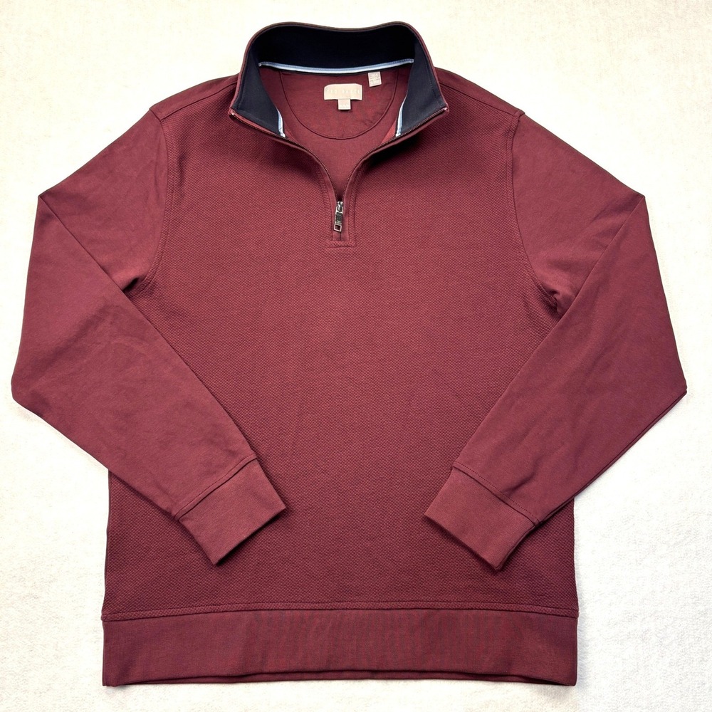 Ted Baker London Mens Quarter Zip Pullover Burgundy Textured Sweater Size M